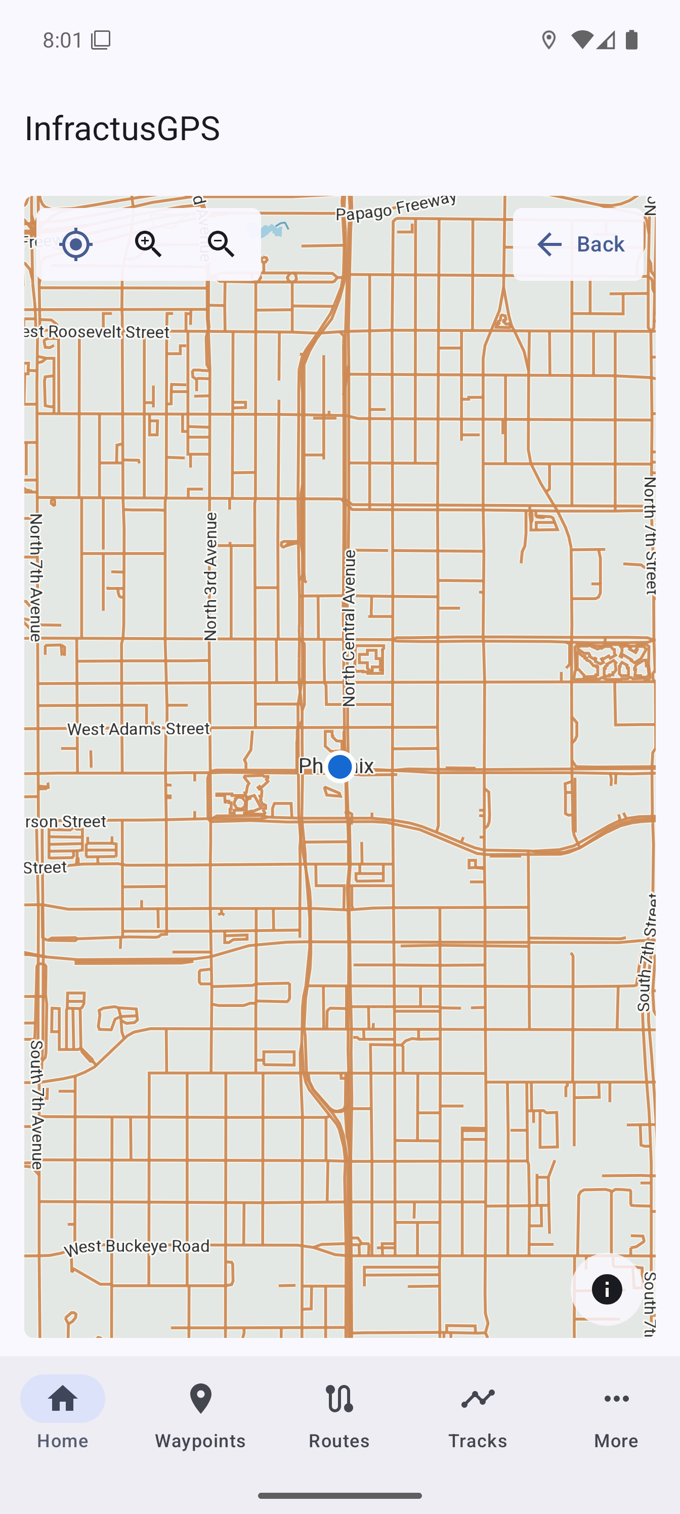 InfractusGPS following a route on an offline map