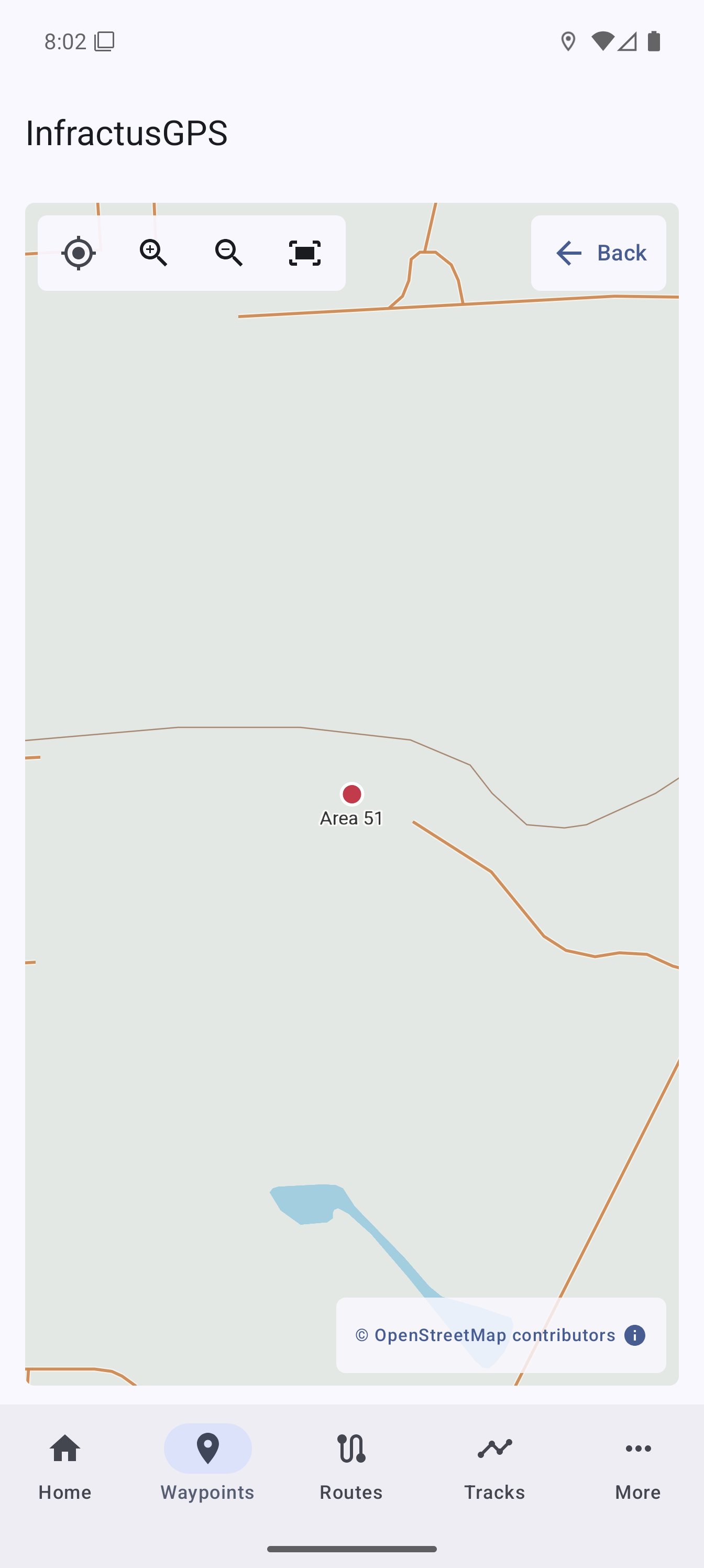 A waypoint displayed on an offline map