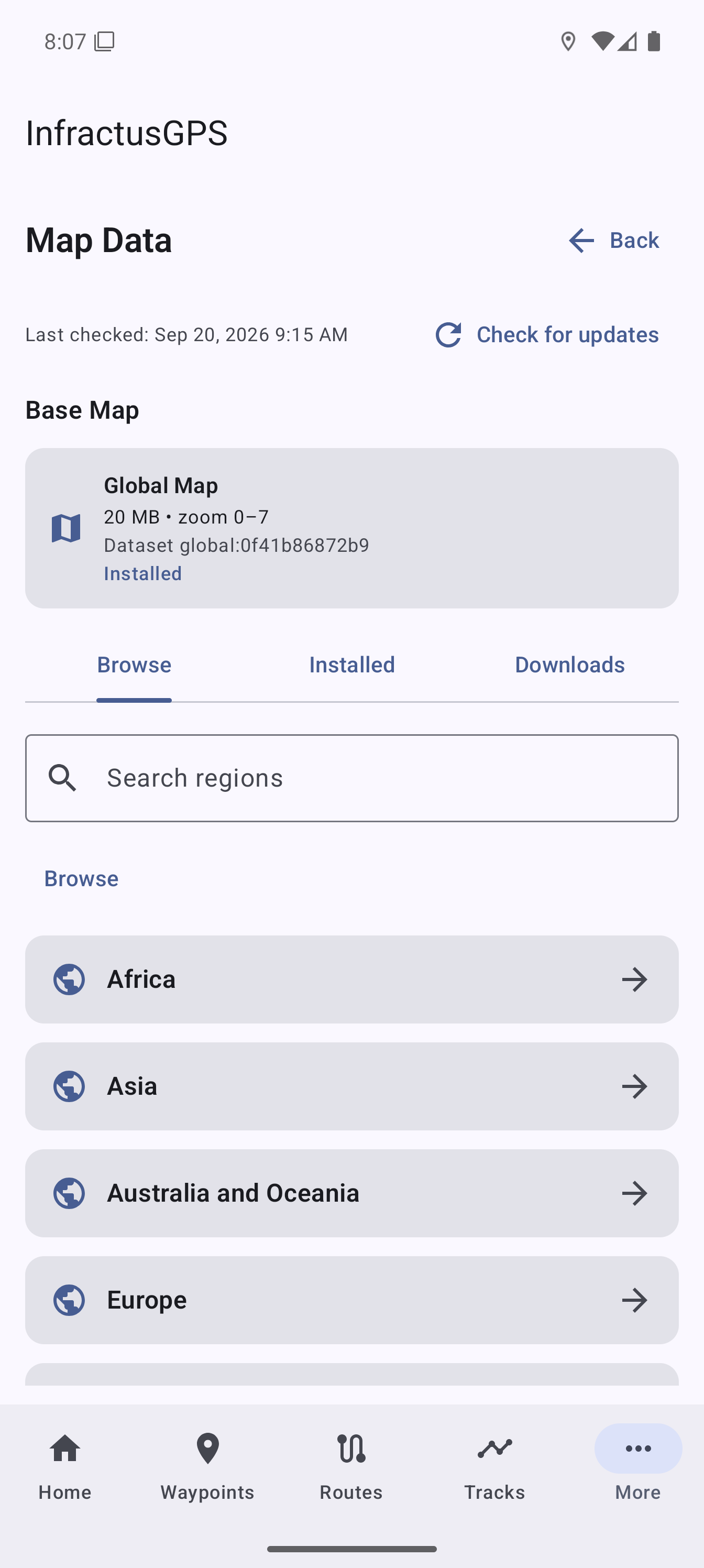 Offline map data packages in InfractusGPS