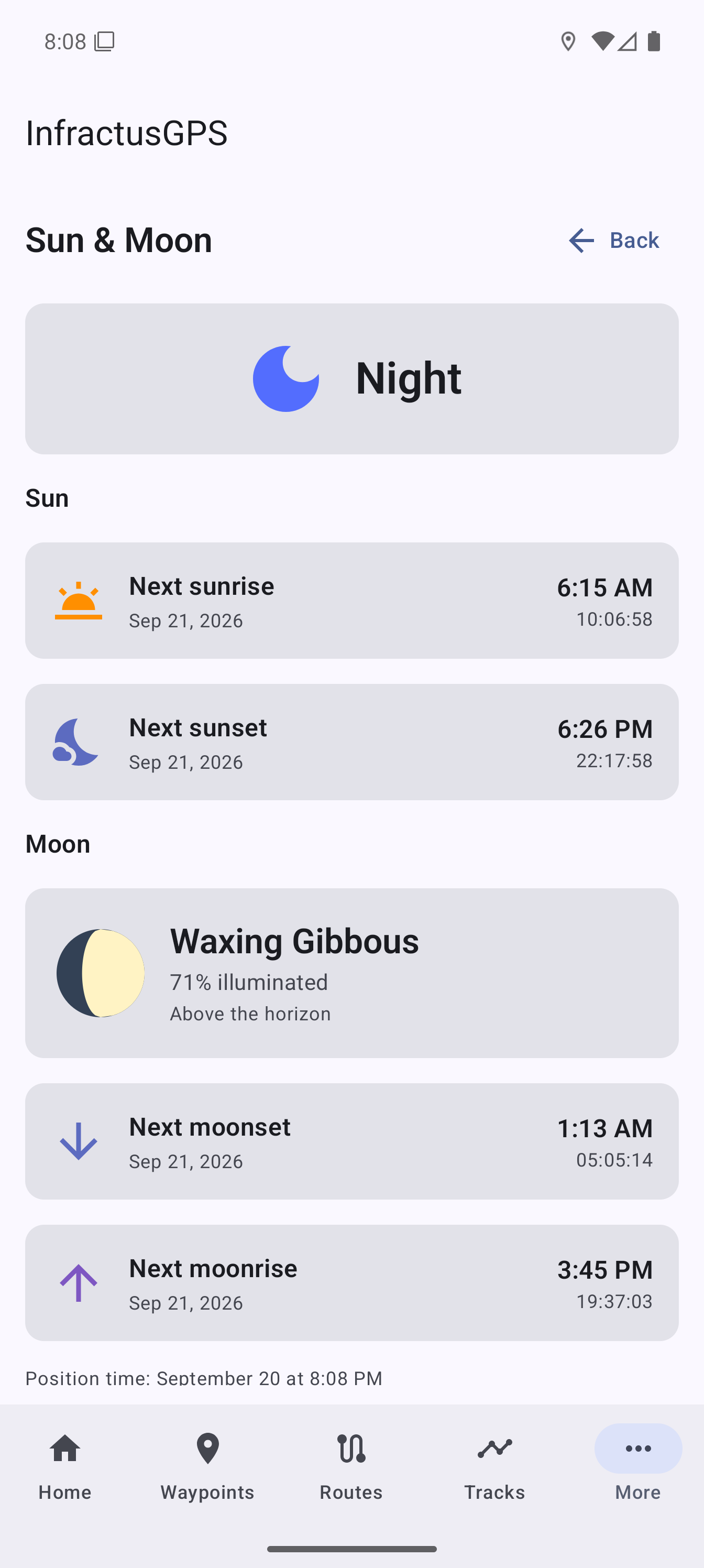 Sun and moon information in InfractusGPS