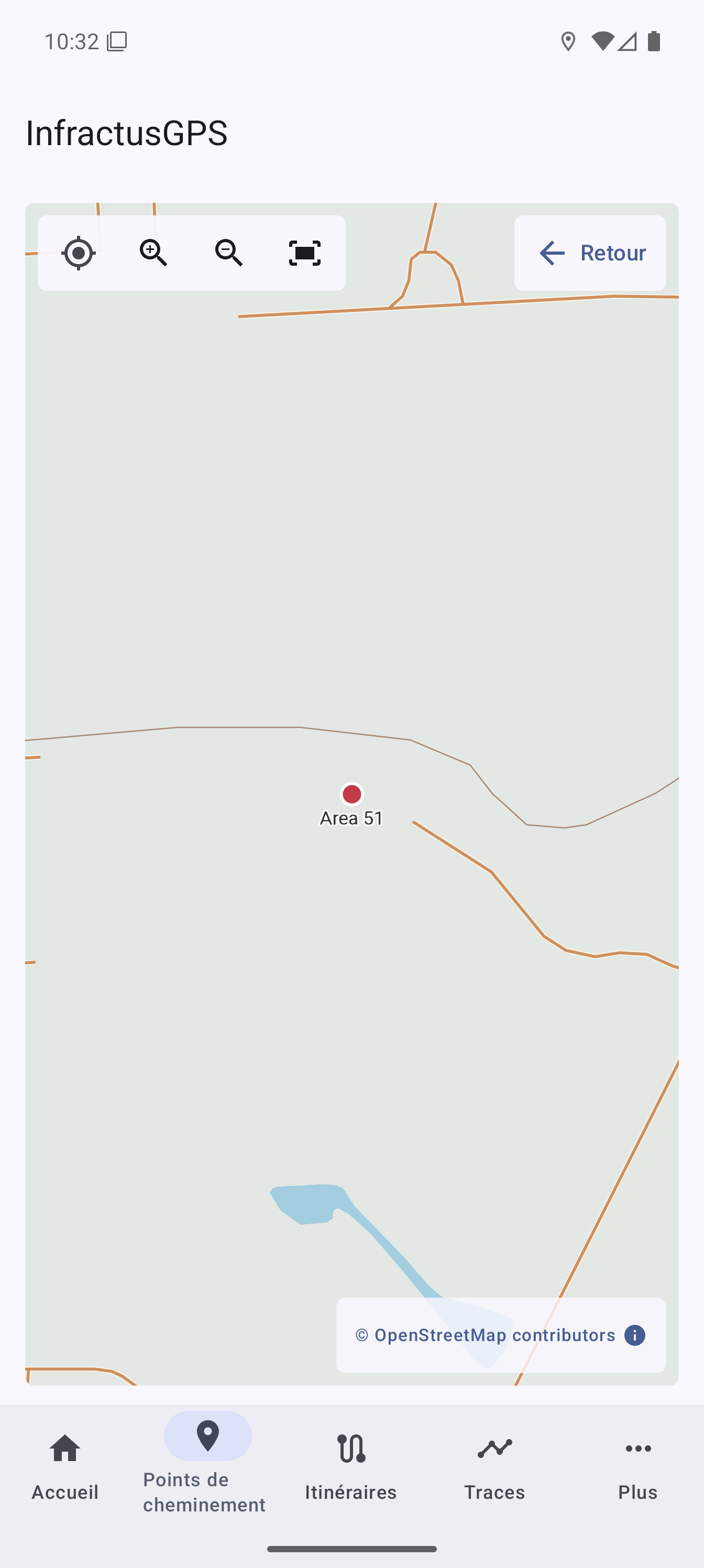 Point de repère affiché sur une carte hors ligne
